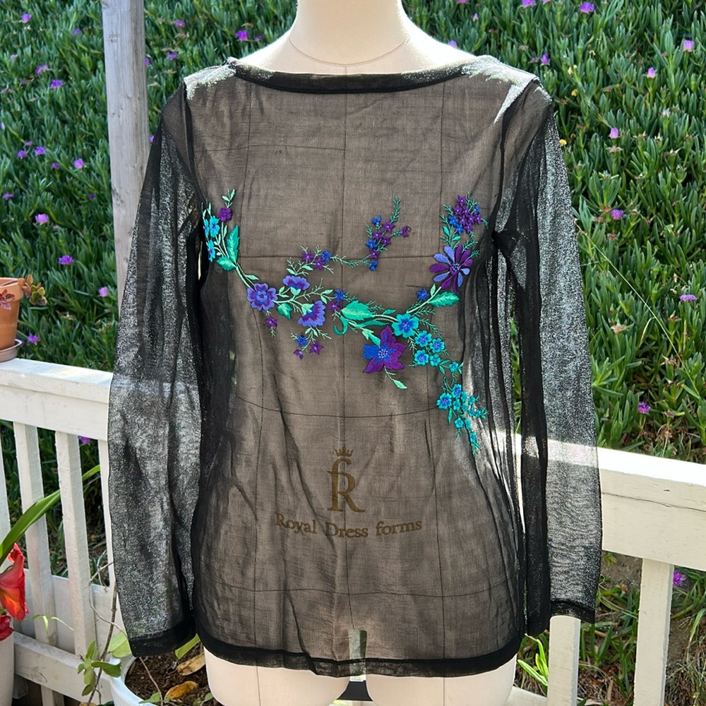 Philosophy di Alberta Ferretti sheer embroidered floral long sleeve top black 8